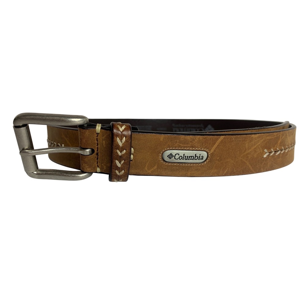 Columbia Mens Tan Genuine Leather Whipstitch Belt Size 36 11C00274
